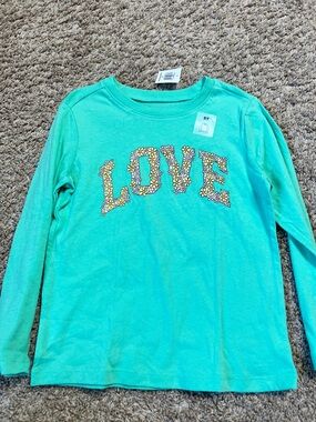 Old Navy Turquoise Long-Sleeve LOVE Floral Graphic Tee
